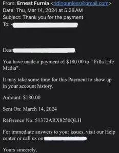 Photo of a phishing attempt